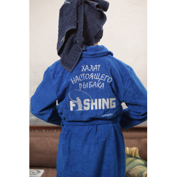 Халат хлопковый мужской "Fishing" (синий)