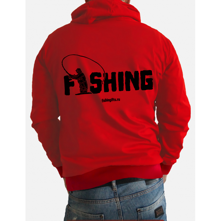 Толстовка на молнии 3D "Fishing" (красный-черный)